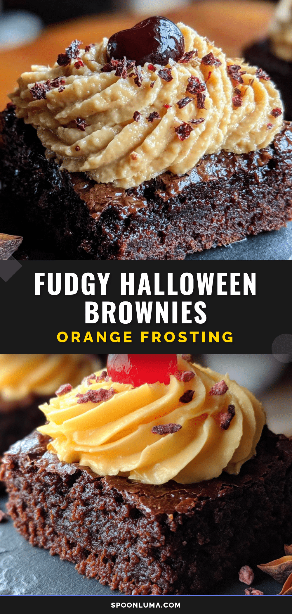 fudgy Halloween brownies with orange frosting recipe